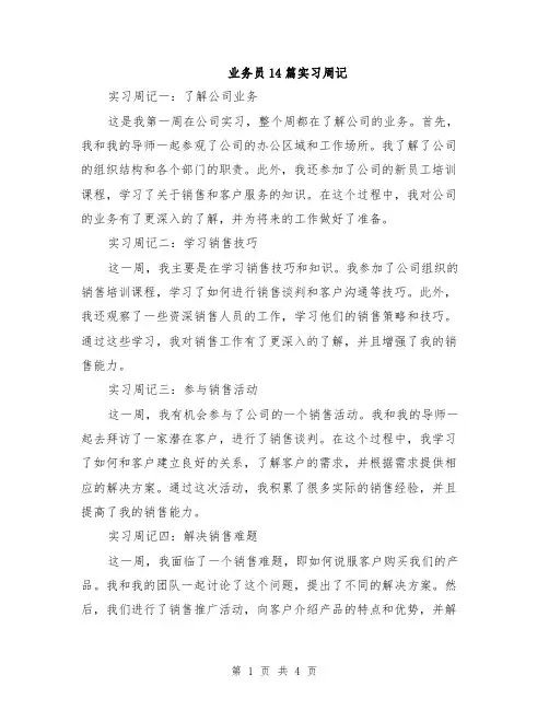 业务员14篇实习周记
