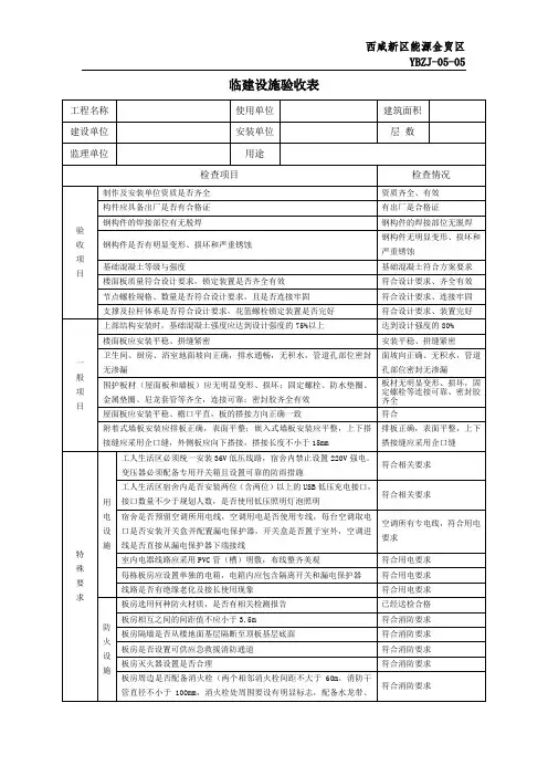 项目临建验收表
