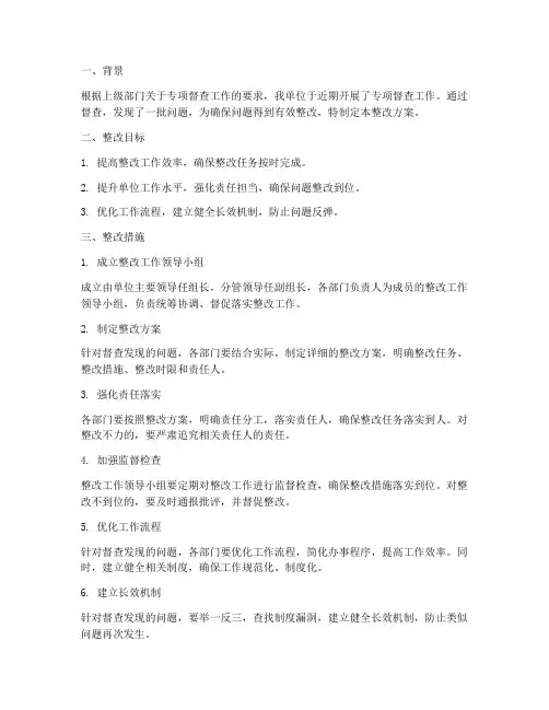 专项督查情况整改方案