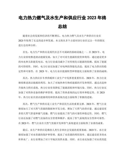 电力热力燃气及水生产和供应行业2023年终总结