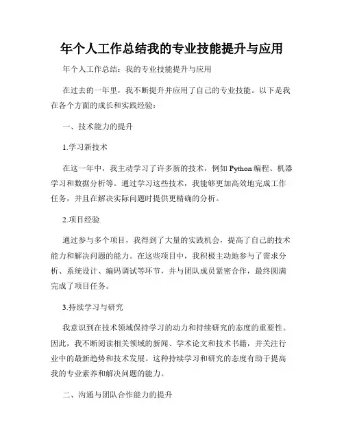 年个人工作总结我的专业技能提升与应用