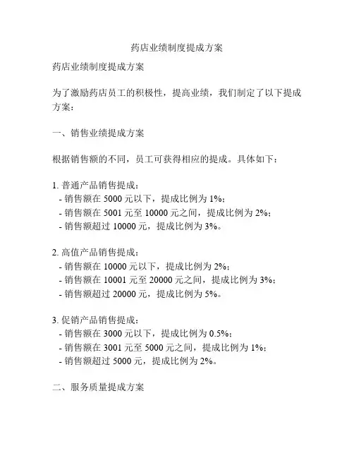 药店业绩制度提成方案
