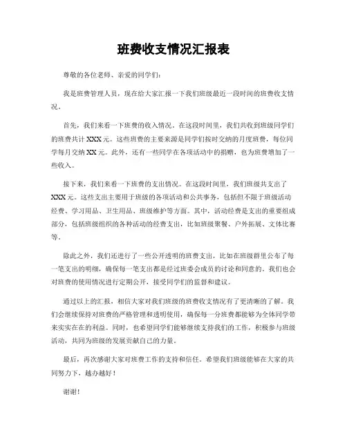 班费收支情况汇报表