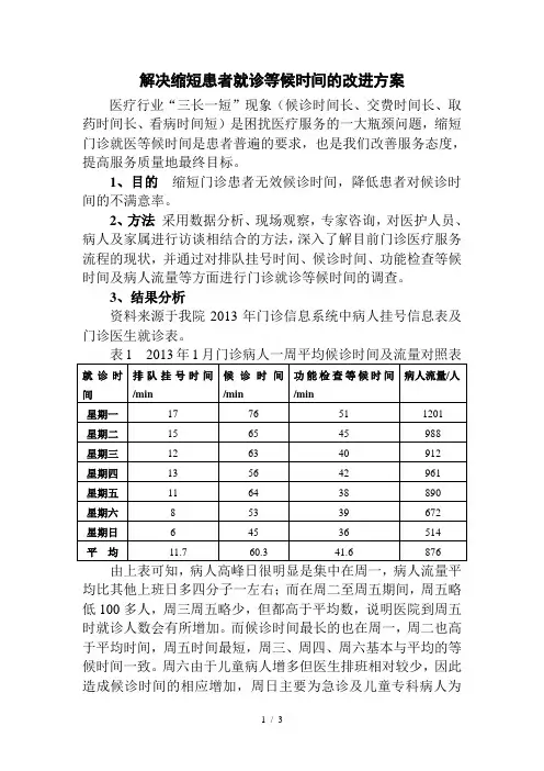 解决缩短患者就诊等候时间的改进方案[1]