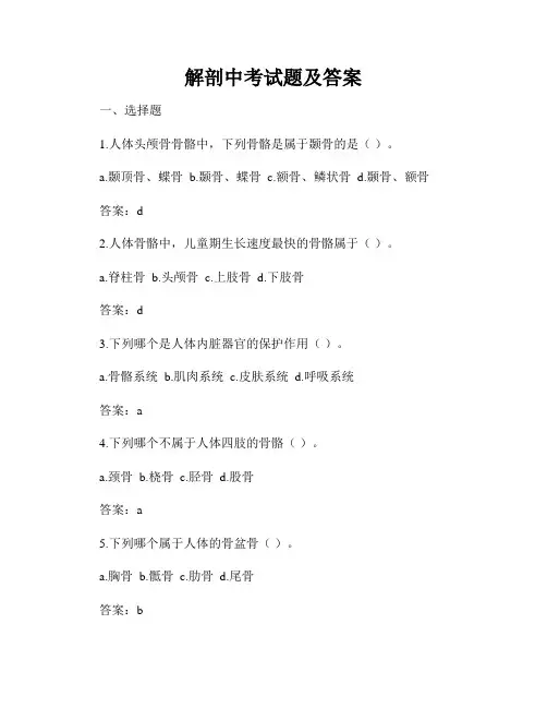 解剖中考试题及答案