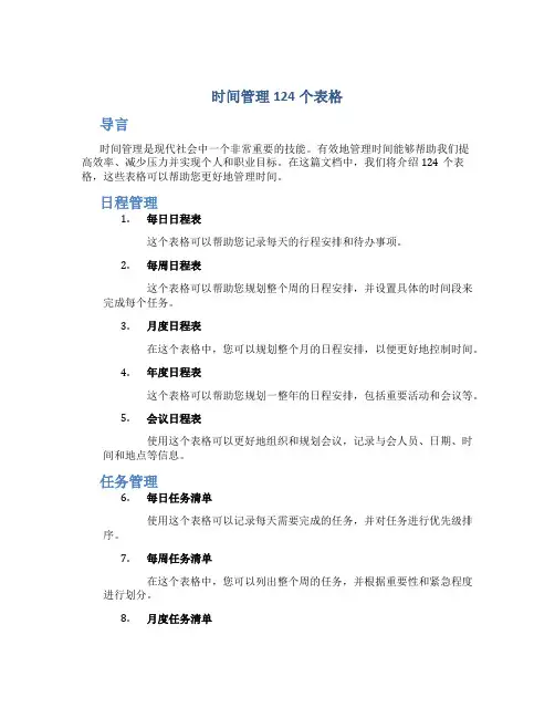 时间管理124个表格