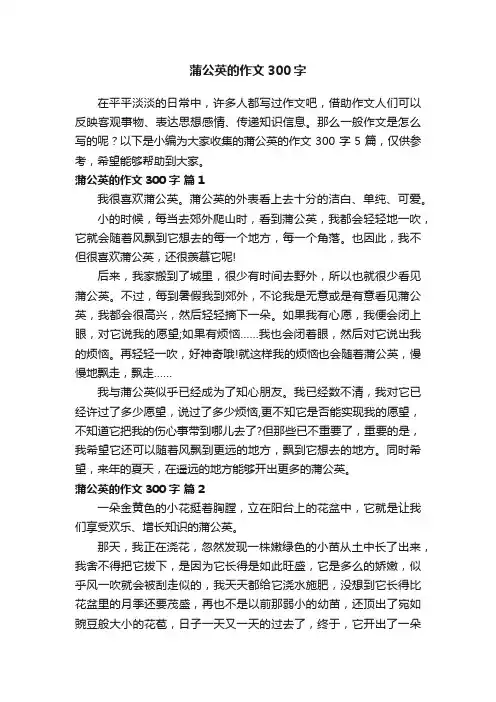 关于蒲公英的作文300字5篇