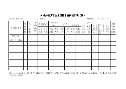 农村乡镇以下幼儿园基本情况统计表（四）