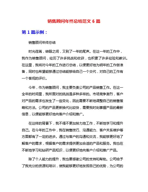 销售顾问年终总结范文6篇