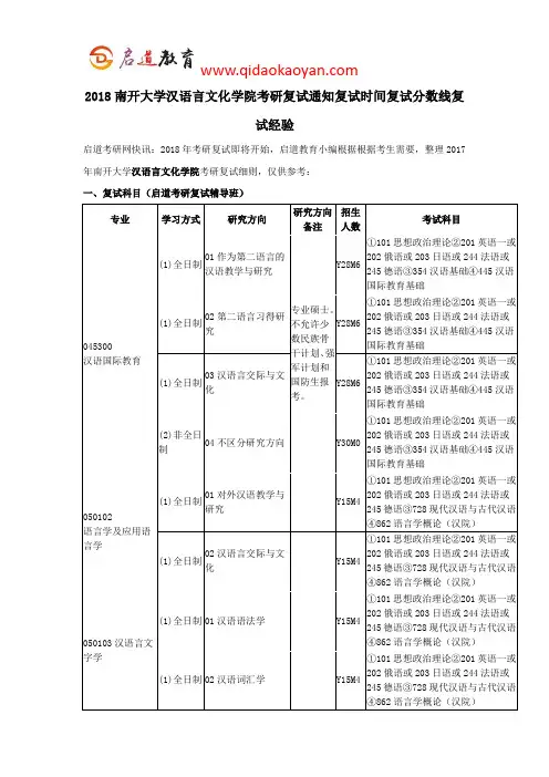 2018南开大学汉语言文化学院复试通知复试时间复试分数线复试经验