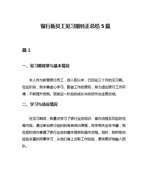 银行新员工见习期转正总结5篇