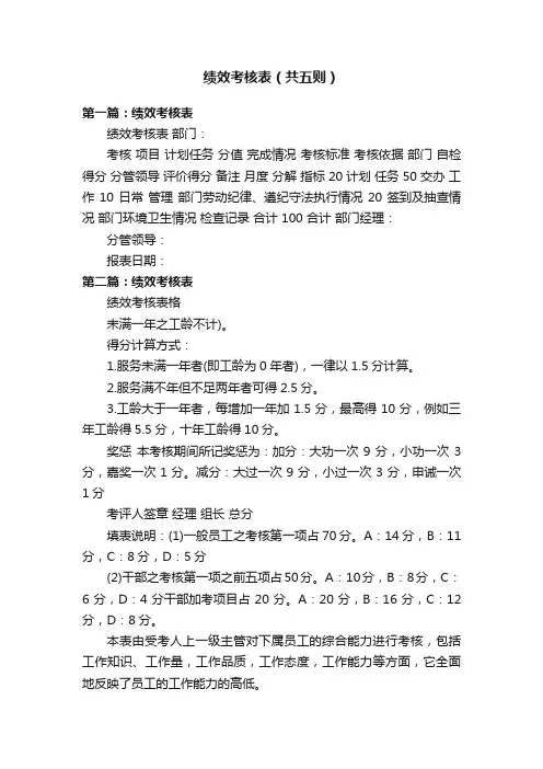 绩效考核表（共五则）