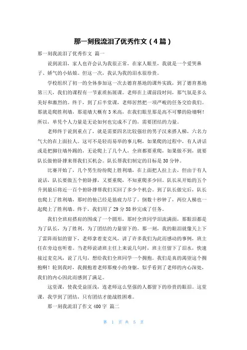那一刻我流泪了优秀作文(4篇)