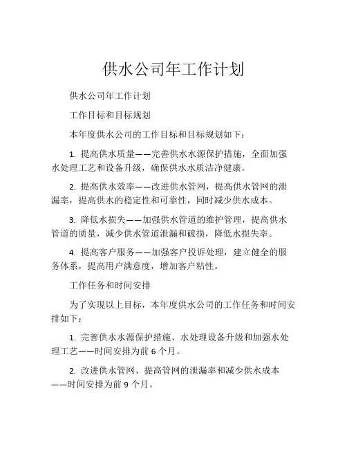 供水公司年工作计划