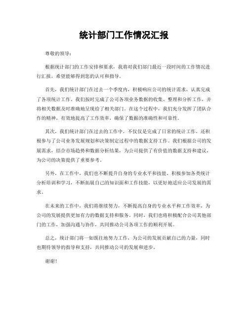 统计部门工作情况汇报
