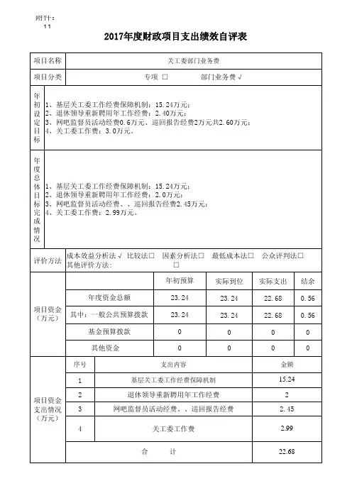 2017年财政项目支出绩效自评表
