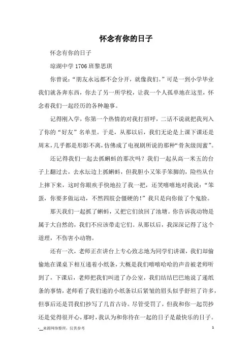 怀念有你的日子_优秀作文_1