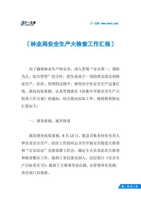 林业局安全生产大检查工作汇报