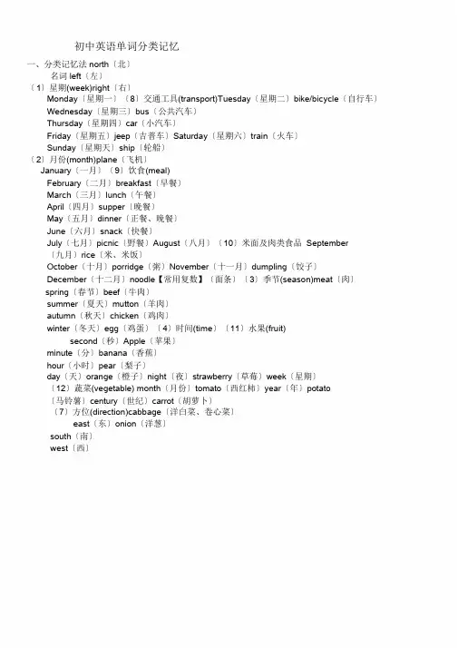 初中英语单词分类记忆大全(打印版)