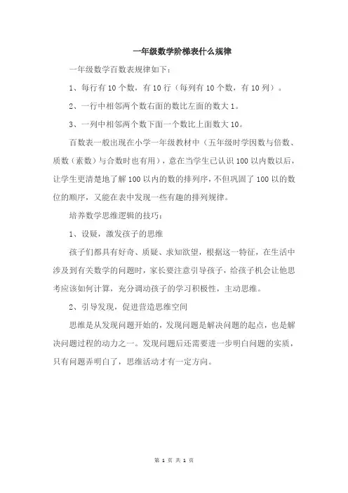 一年级数学阶梯表什么规律