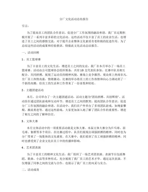分厂文化活动总结报告