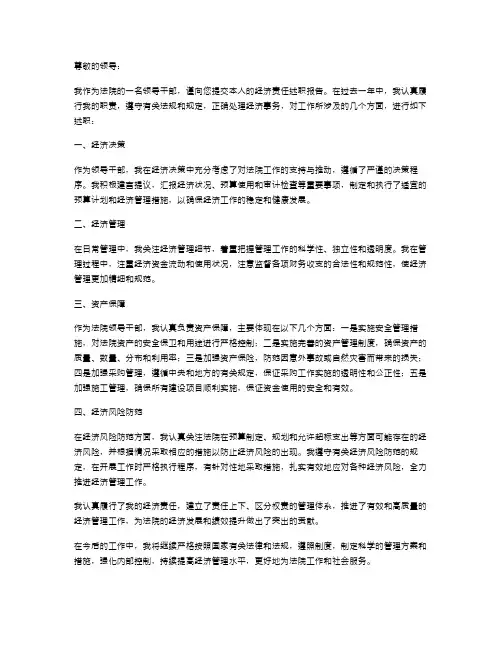 法院领导干部经济责任述职报告