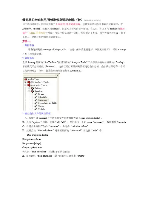 土地利用景观转移矩阵方法汇总
