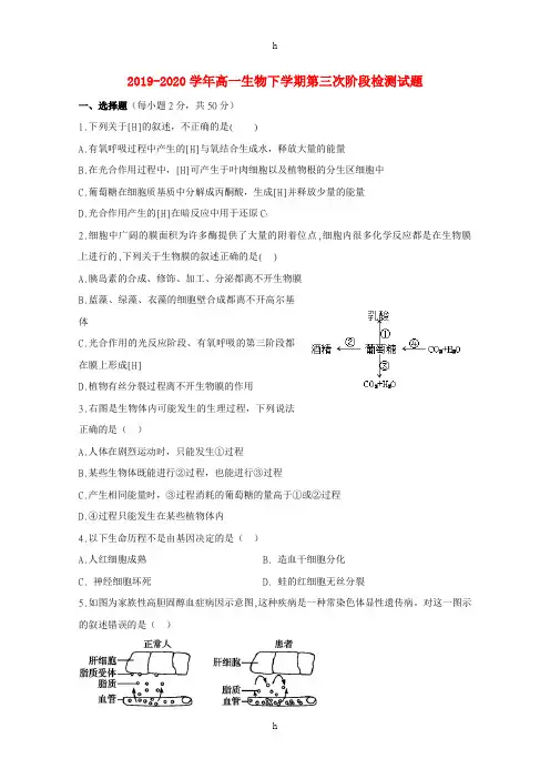 2019-2020学年高一生物下学期第三次阶段检测试题