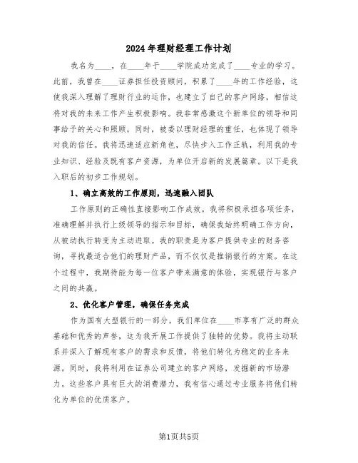2024年理财经理工作计划（3篇）