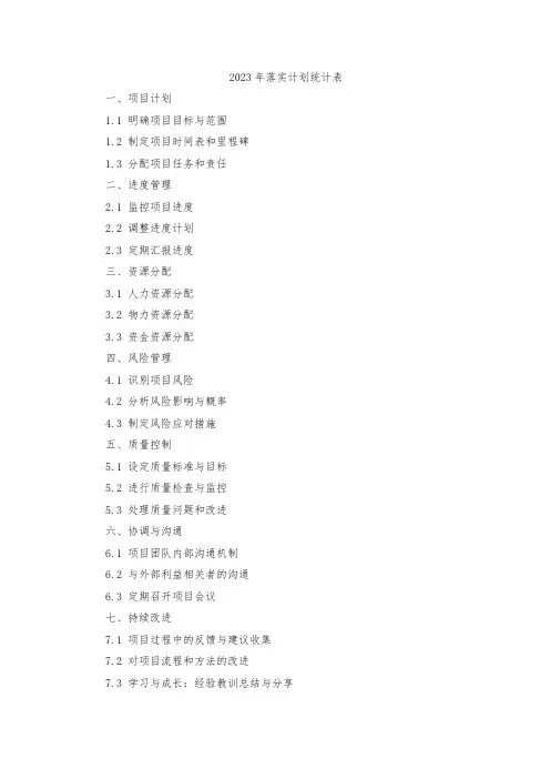 2023年落实计划统计表