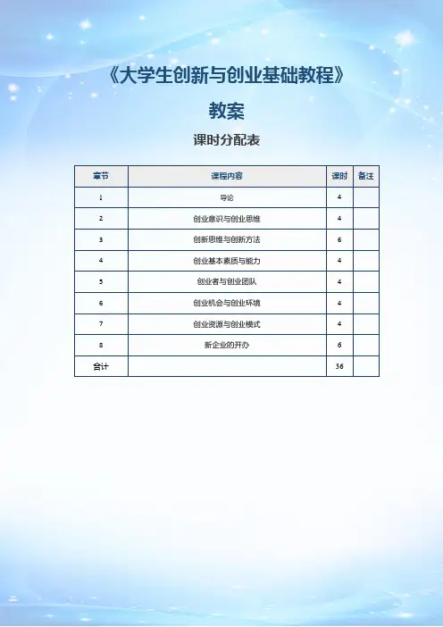 《大学生创新与创业基础教程》教案    第1课 导论(一)
