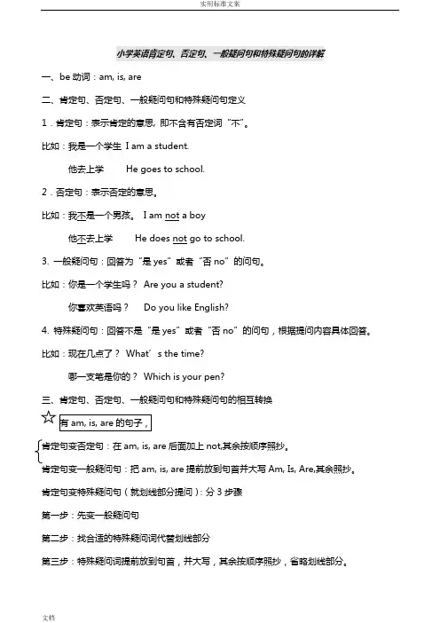 小学英语肯定句、否定句、一般疑问句和特殊疑问句地详解