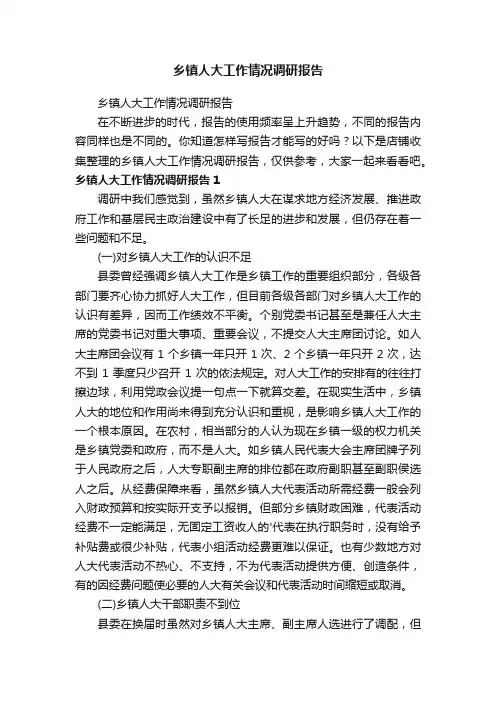 乡镇人大工作情况调研报告