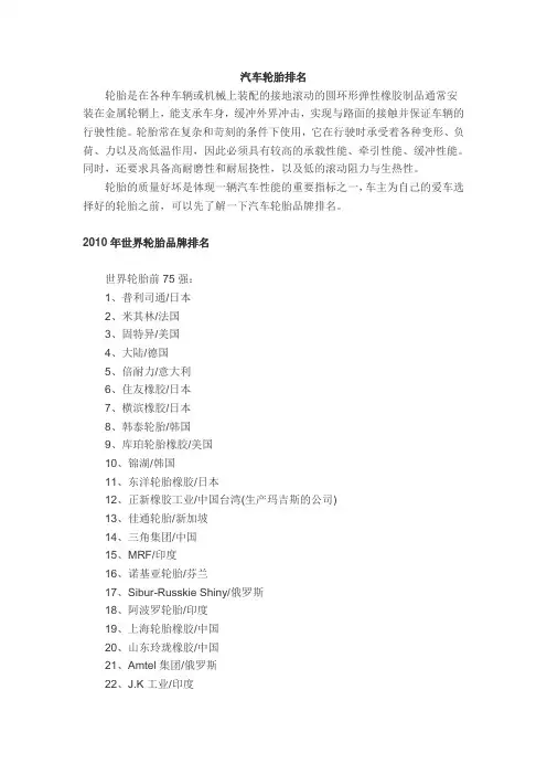 汽车轮胎排名