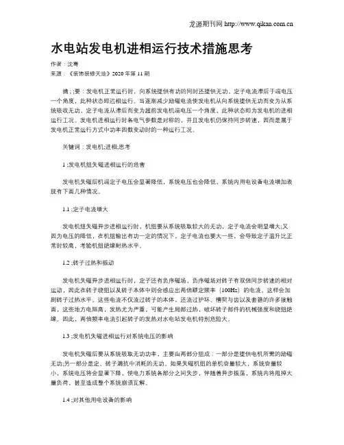 水电站发电机进相运行技术措施思考