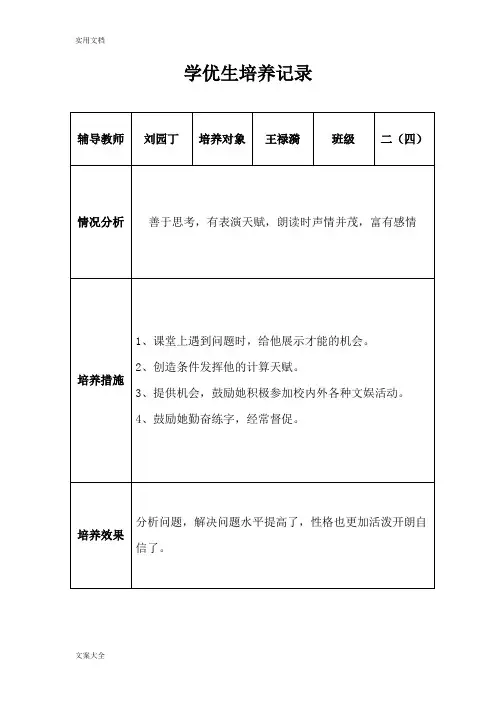 二四二五学优生培养记录簿表