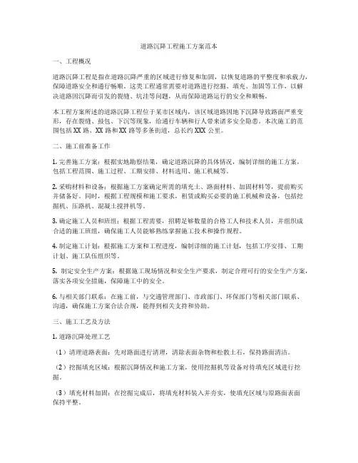 道路沉降工程施工方案范本