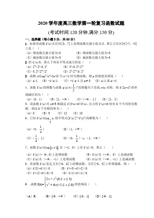 2020学年度高三数学第一轮复习函数试题 苏教版