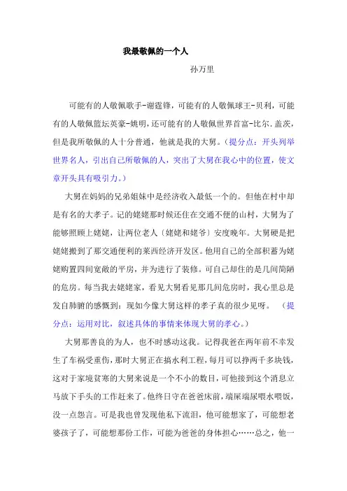 《我最敬佩的一个人》优秀作文及点评