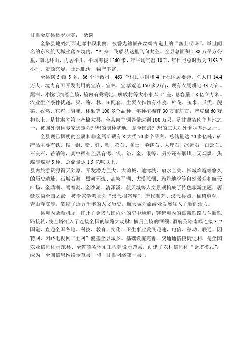 甘肃金塔县概况标签