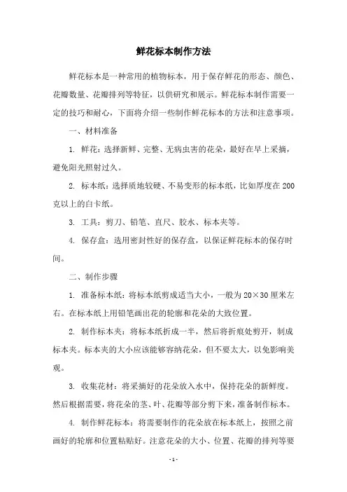 鲜花标本制作方法