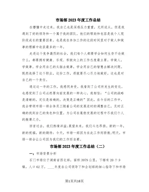 市场部2023年度工作总结(6篇)