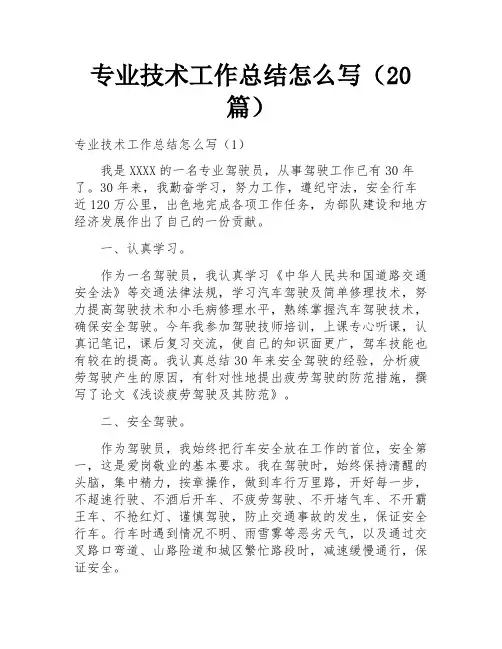 专业技术工作总结怎么写(20篇)