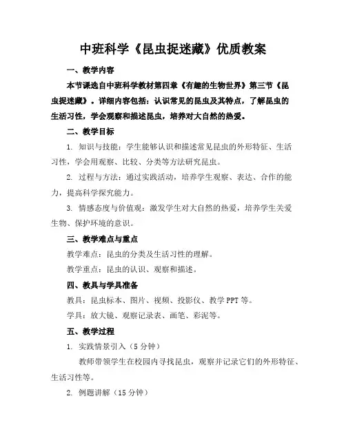 中班科学《昆虫捉迷藏》优质教案