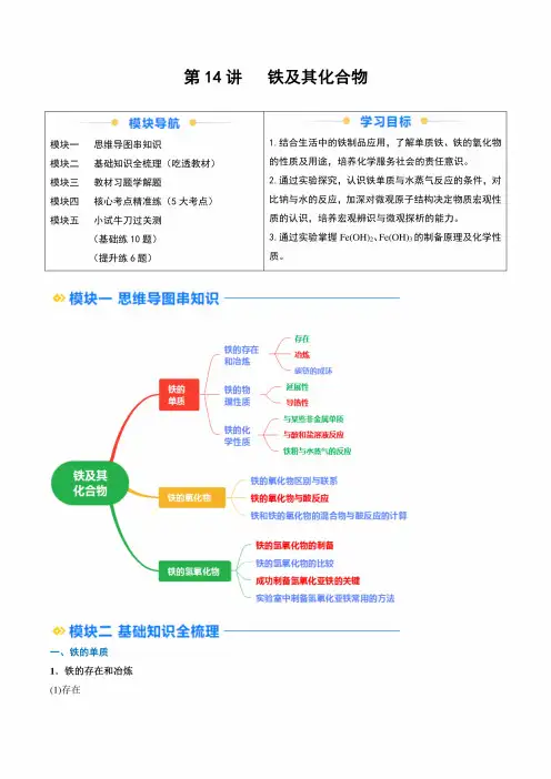 2024年新高一化学暑假提升精品讲义(人教版必修第一册)第14讲铁及其化合物(原卷版)