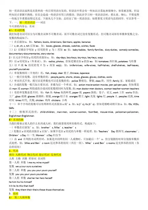 (完整版)初中英语各年级知识点总结(已用)