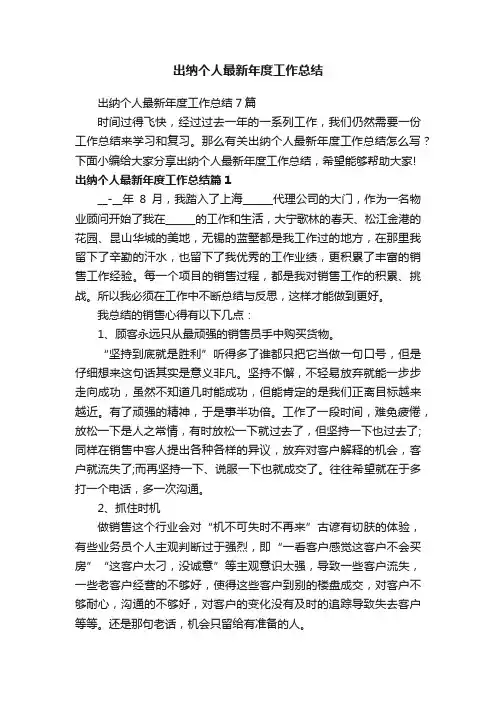 出纳个人最新年度工作总结7篇