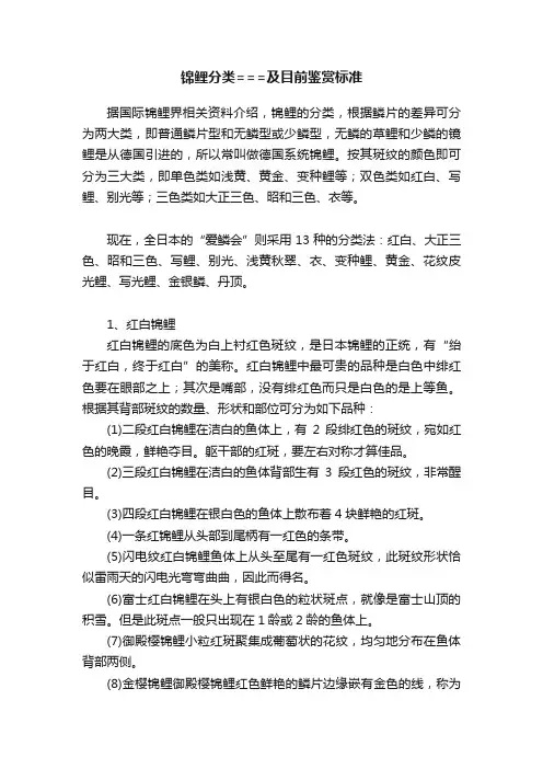 锦鲤分类===及目前鉴赏标准