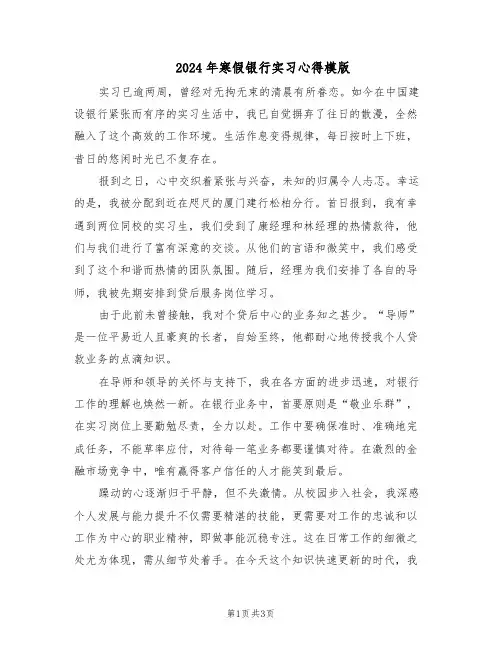2024年寒假银行实习心得模版（二篇）