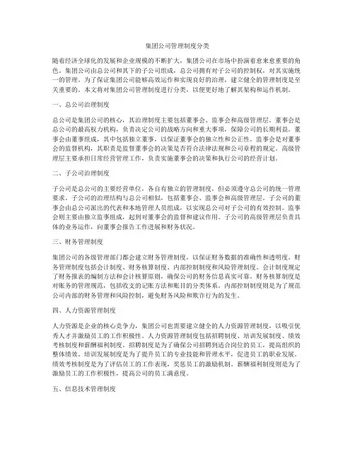 集团公司管理制度分类